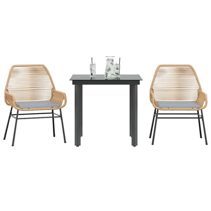 Set da Pranzo da Giardino 3pz con Cuscini Polyrattan Vetro