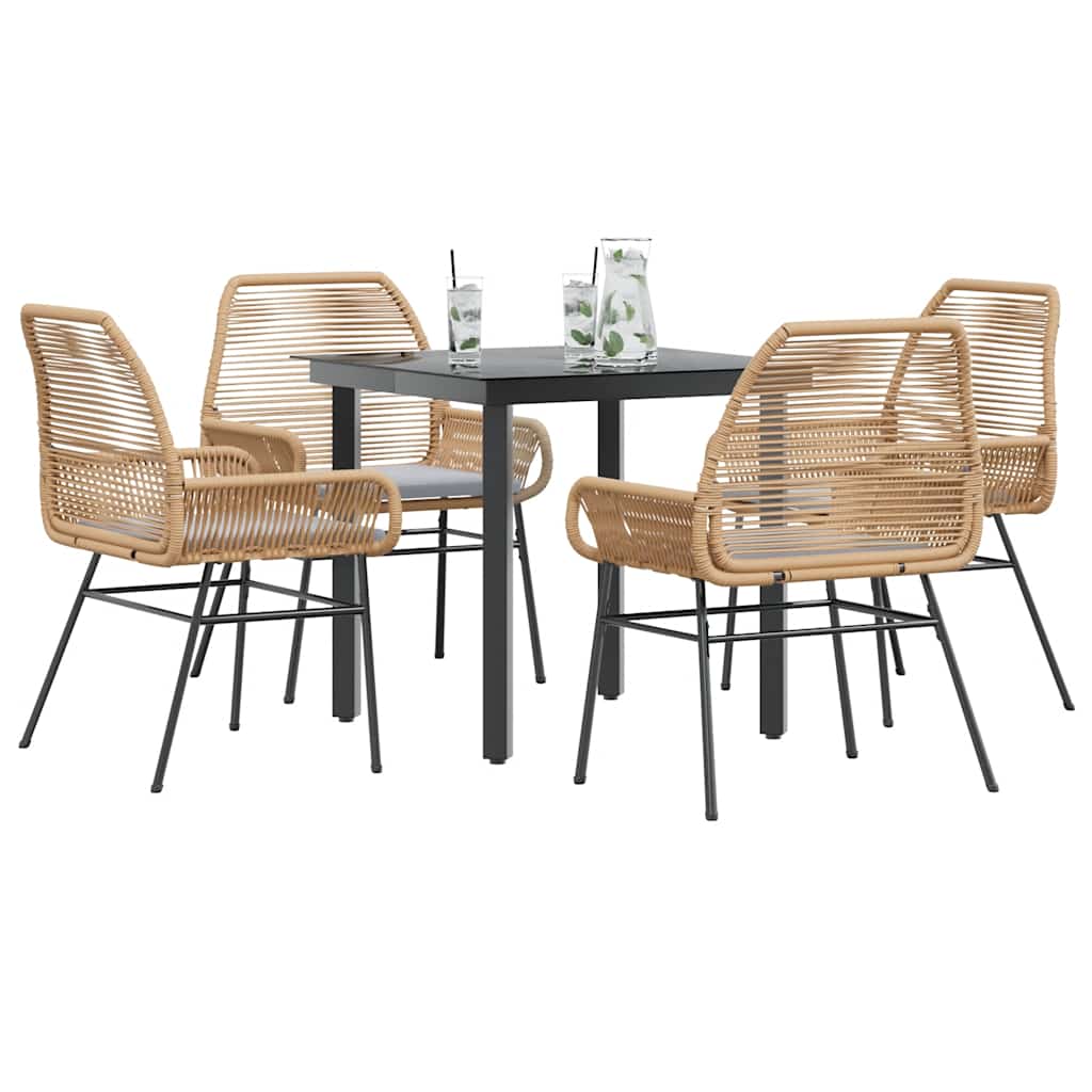 Set da Pranzo da Giardino 5pz con Cuscini Polyrattan Vetro