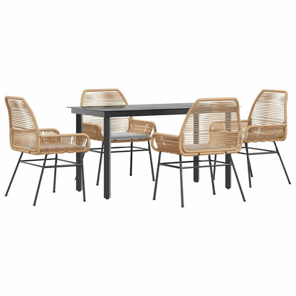 Set da Pranzo da Giardino 5pz con Cuscini Polyrattan Vetro
