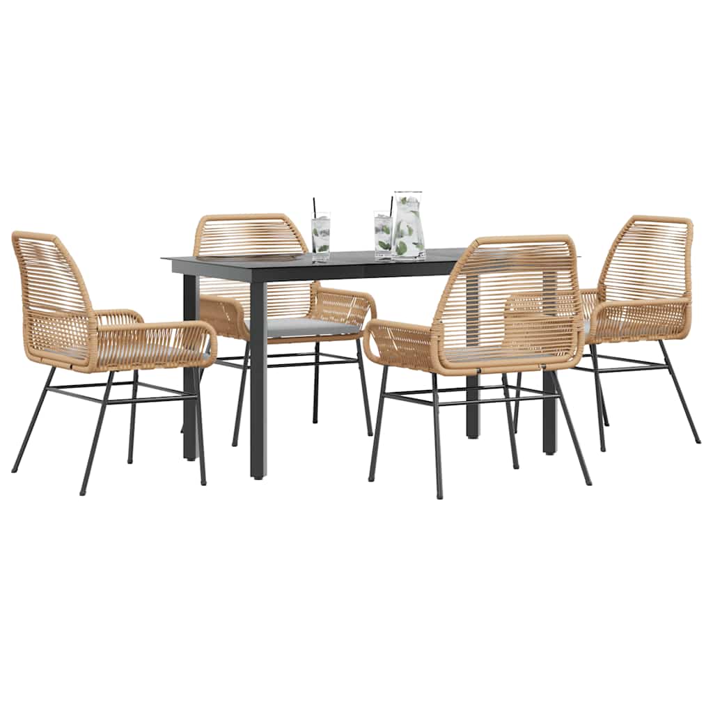 Set da Pranzo da Giardino 5pz con Cuscini Polyrattan Vetro