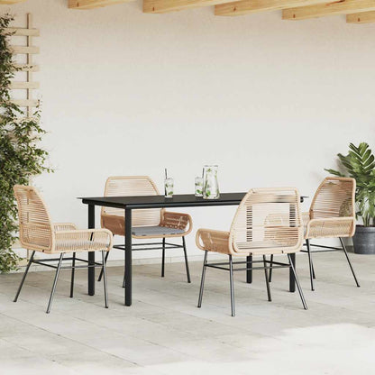 Set da Pranzo da Giardino 5pz con Cuscini Polyrattan Vetro