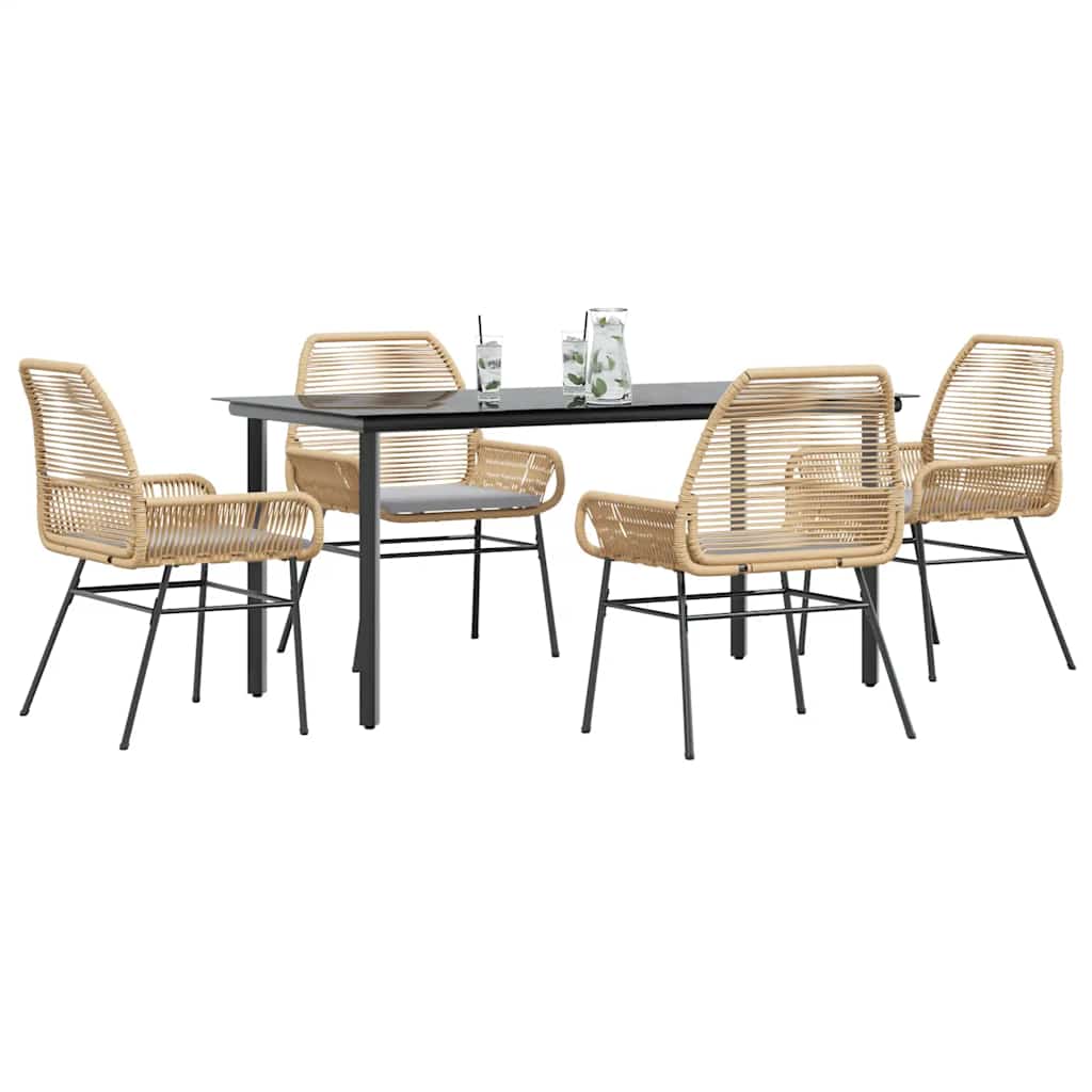Set da Pranzo da Giardino 5pz con Cuscini Polyrattan Vetro