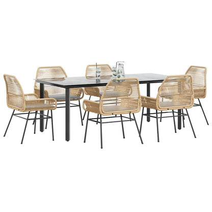 Set Pranzo da Giardino 7pz con Cuscini Marrone Polyrattan Vetro