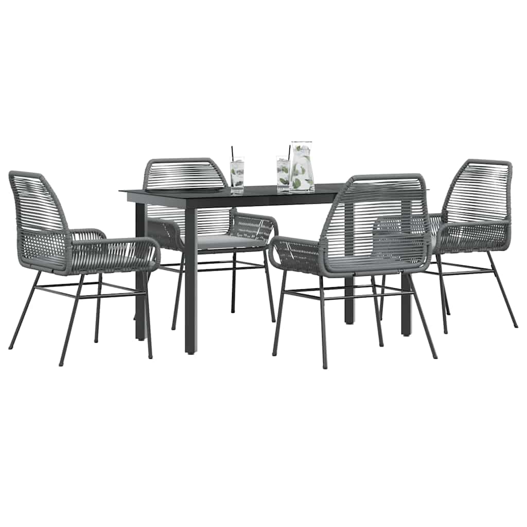 Set da Pranzo da Giardino 5 pz con Cuscini Polyrattan Vetro