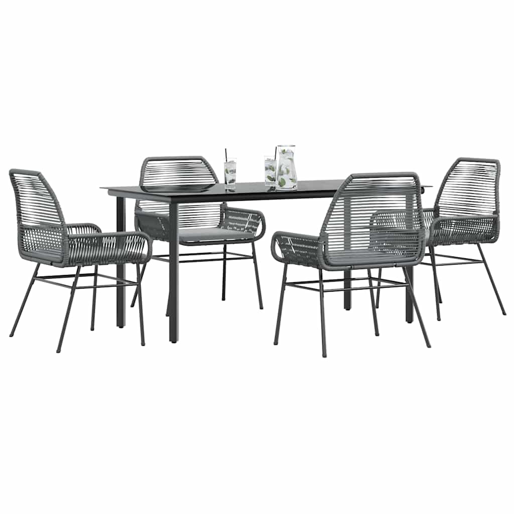 Set da Pranzo da Giardino 5 pz con Cuscini Polyrattan Vetro