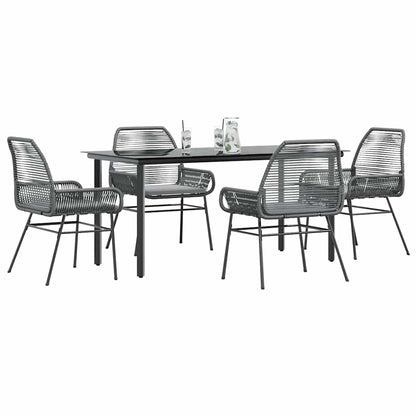 Set da Pranzo da Giardino 5 pz con Cuscini Polyrattan Vetro