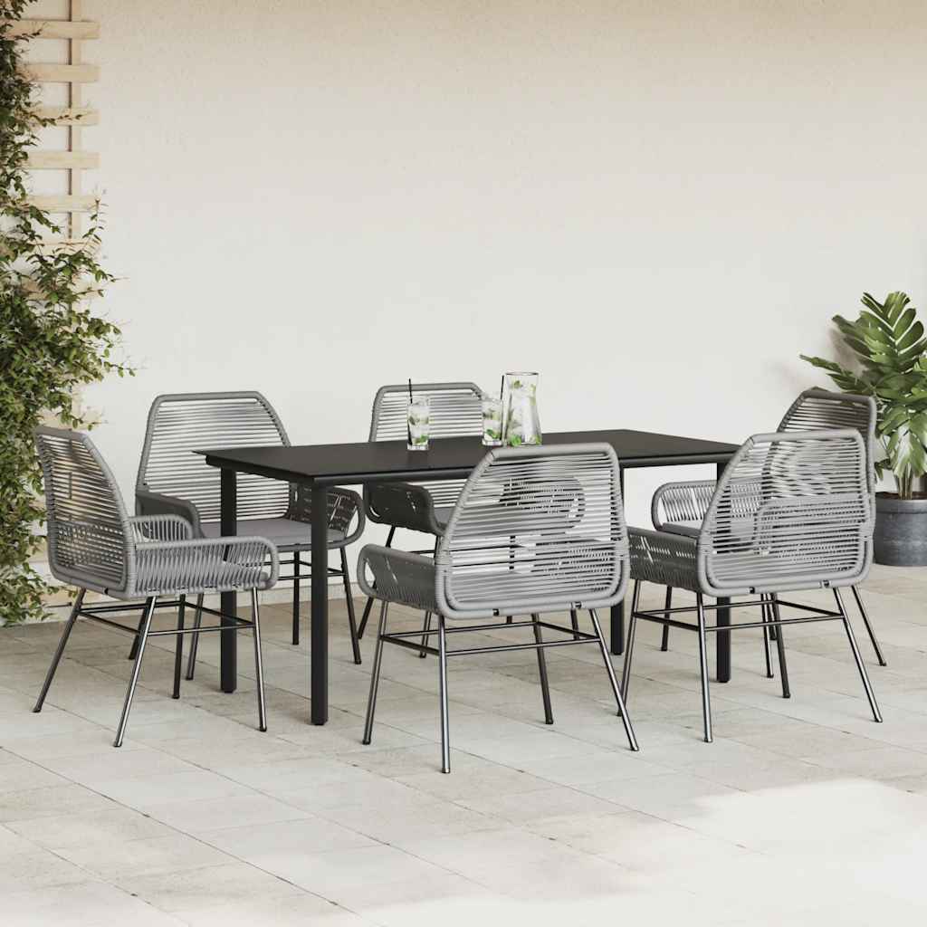 Set da Pranzo da Giardino 7 pz con Cuscini Polyrattan Vetro