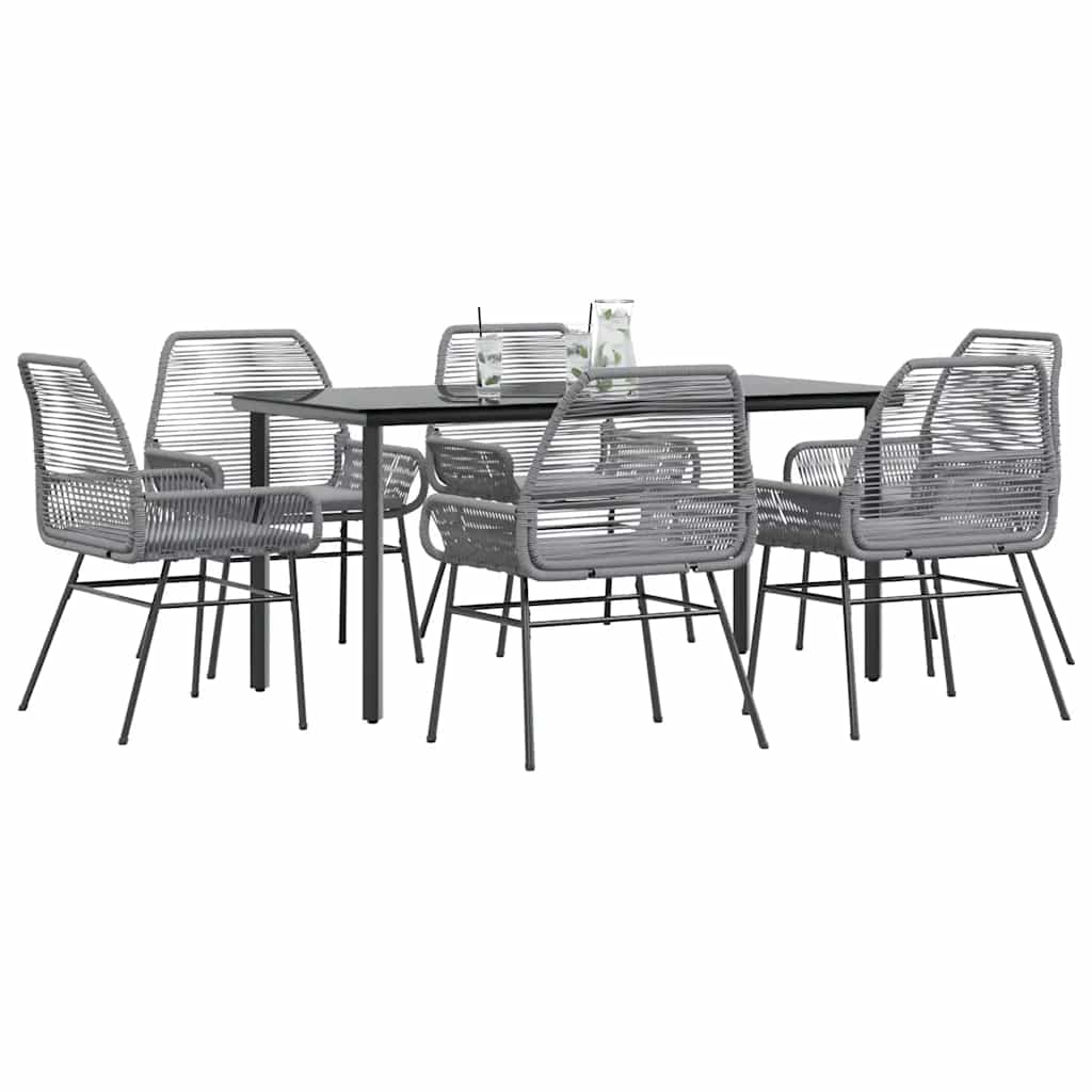 Set da Pranzo da Giardino 7 pz con Cuscini Polyrattan Vetro