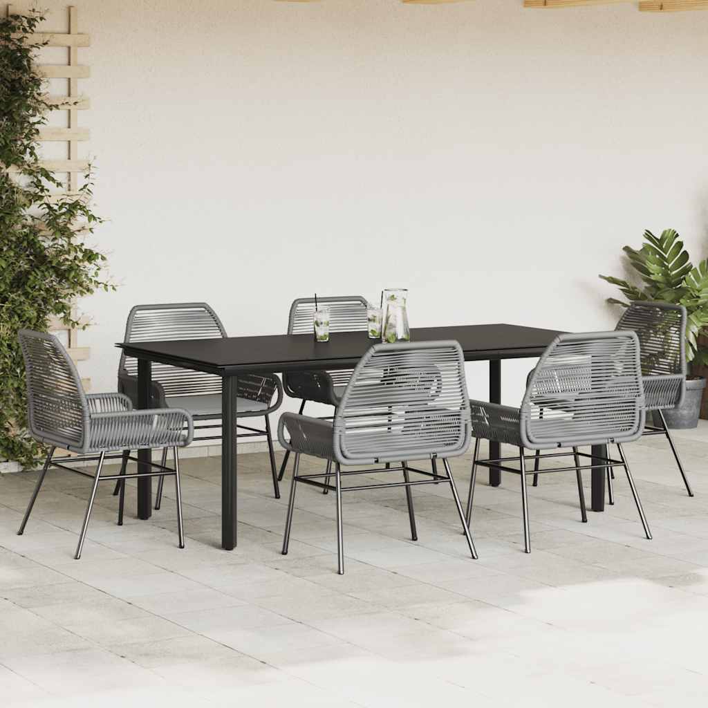 Set da Pranzo da Giardino 7 pz con Cuscini Polyrattan Vetro