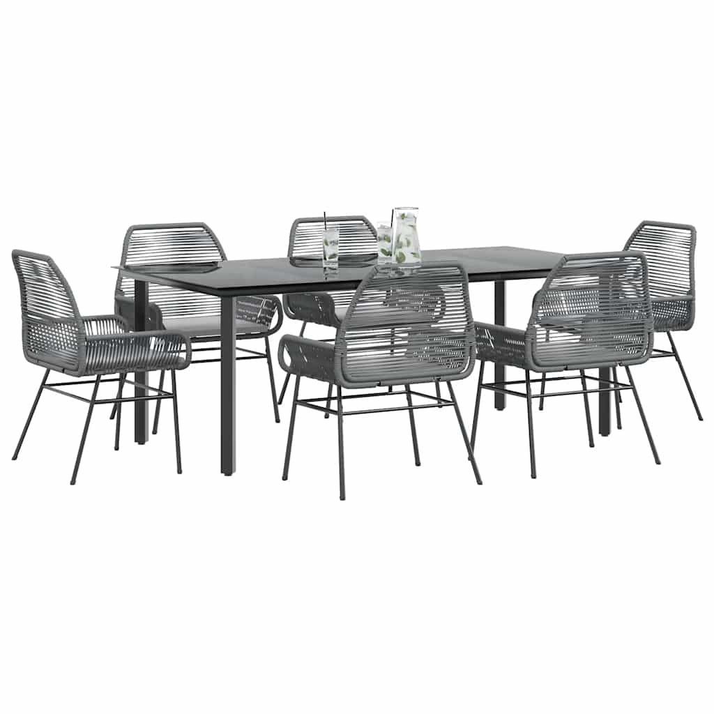 Set da Pranzo da Giardino 7 pz con Cuscini Polyrattan Vetro