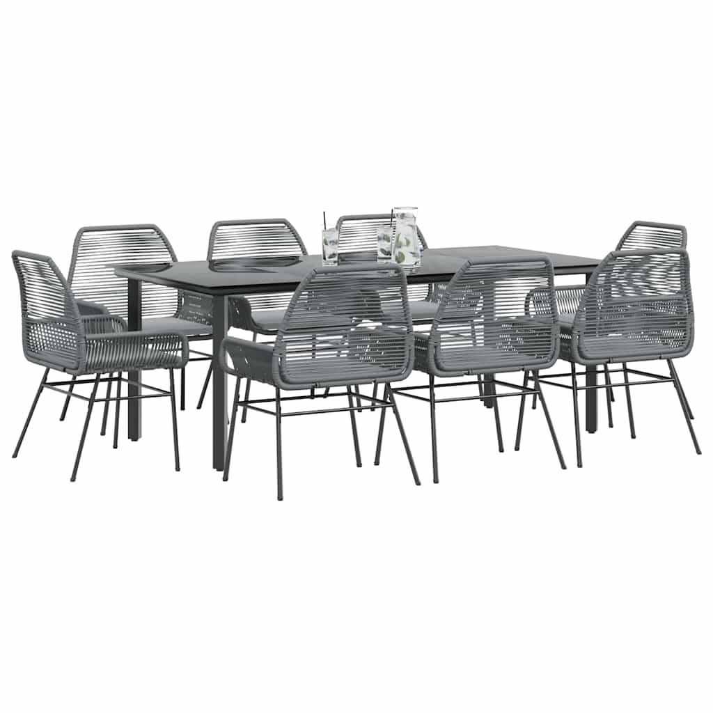 Set da Pranzo da Giardino 9 pz con Cuscini Polyrattan Vetro