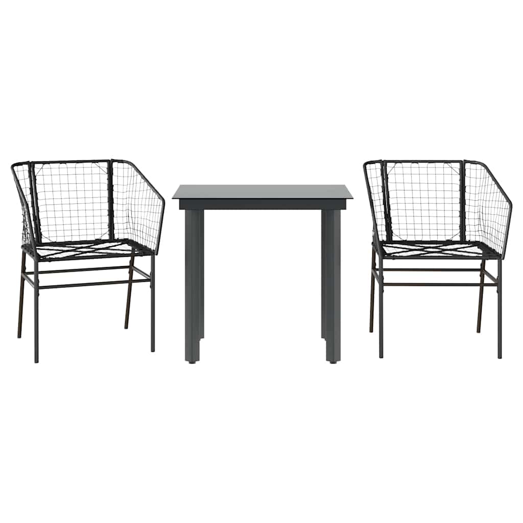 Set Mobili da Pranzo per Giardino 3 pz Nero Polyrattan Vetro