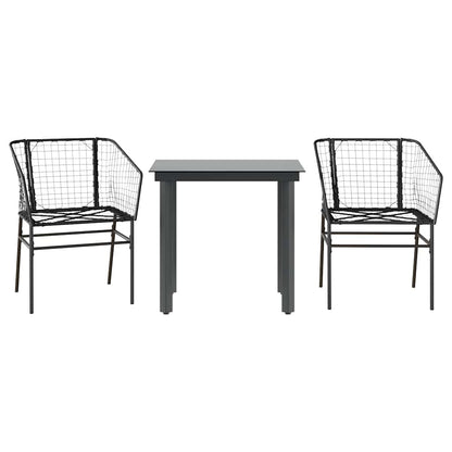 Set Mobili da Pranzo per Giardino 3 pz Nero Polyrattan Vetro