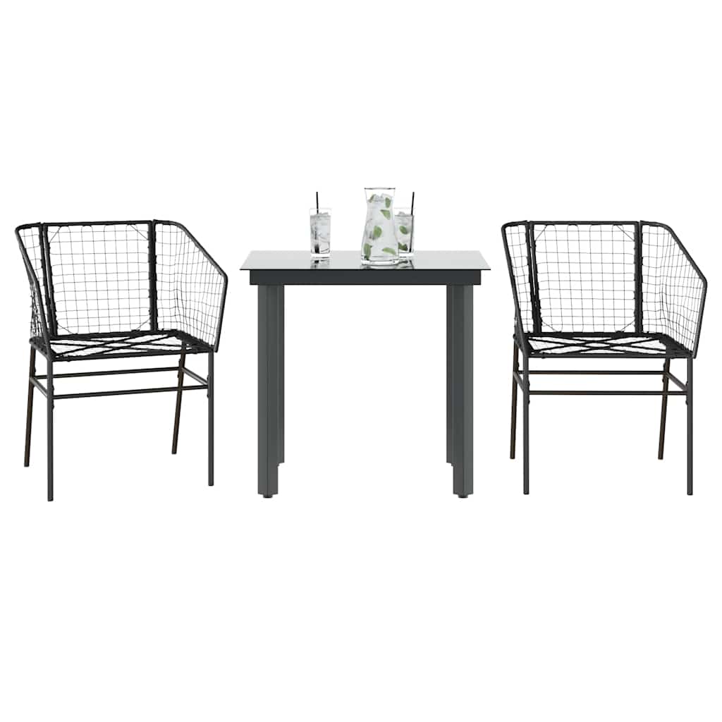 Set Mobili da Pranzo per Giardino 3 pz Nero Polyrattan Vetro