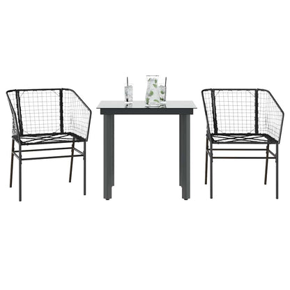 Set Mobili da Pranzo per Giardino 3 pz Nero Polyrattan Vetro