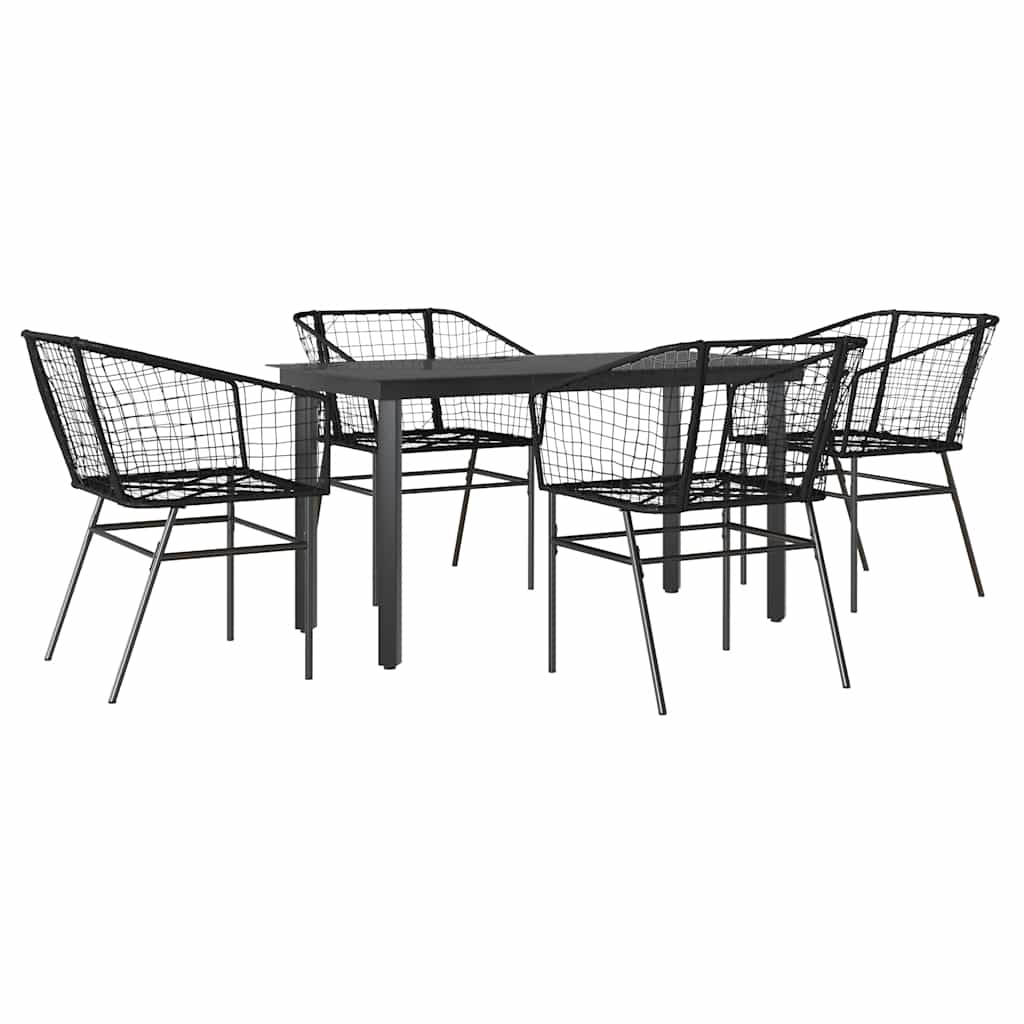 Set Mobili da Pranzo per Giardino 5 pz Nero Polyrattan Vetro