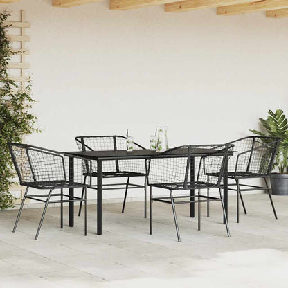 Set Mobili da Pranzo per Giardino 5 pz Nero Polyrattan Vetro