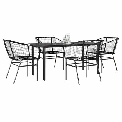 Set Mobili da Pranzo per Giardino 5 pz Nero Polyrattan Vetro