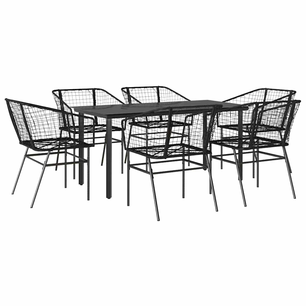 Set Pranzo da Giardino 7 pz Nero Polyrattan Vetro