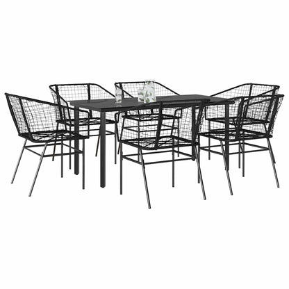 Set Pranzo da Giardino 7 pz Nero Polyrattan Vetro