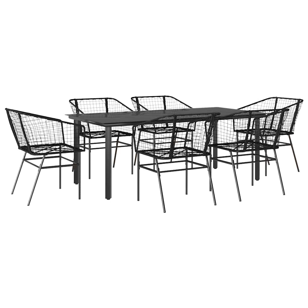 Set Pranzo da Giardino 7 pz Nero Polyrattan Vetro