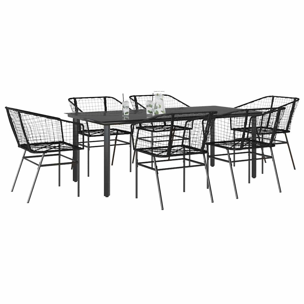 Set Pranzo da Giardino 7 pz Nero Polyrattan Vetro