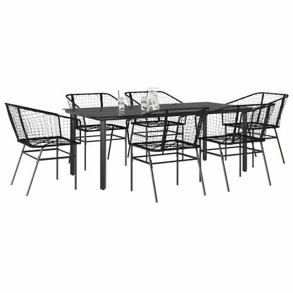 Set Pranzo da Giardino 7 pz Nero Polyrattan Vetro