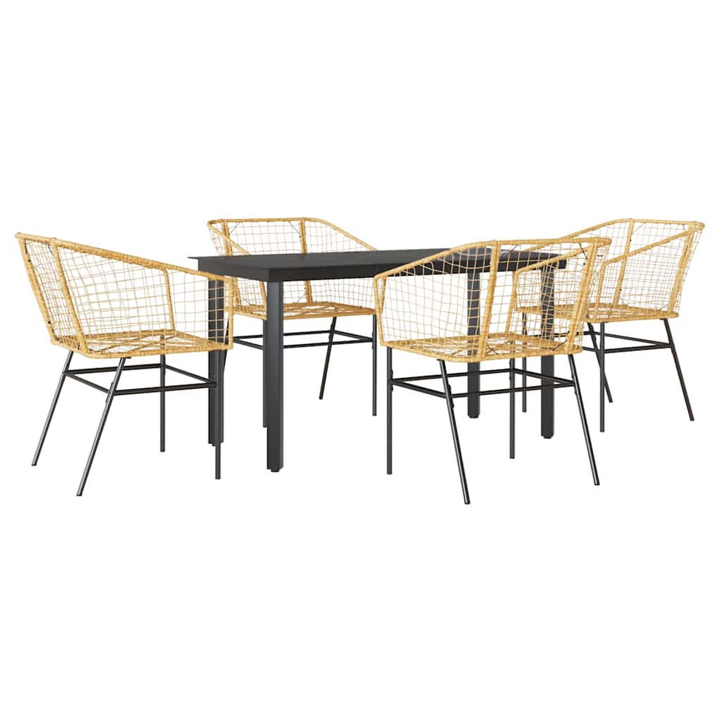 Set da Pranzo da Giardino 5pz Polyrattan Vetro