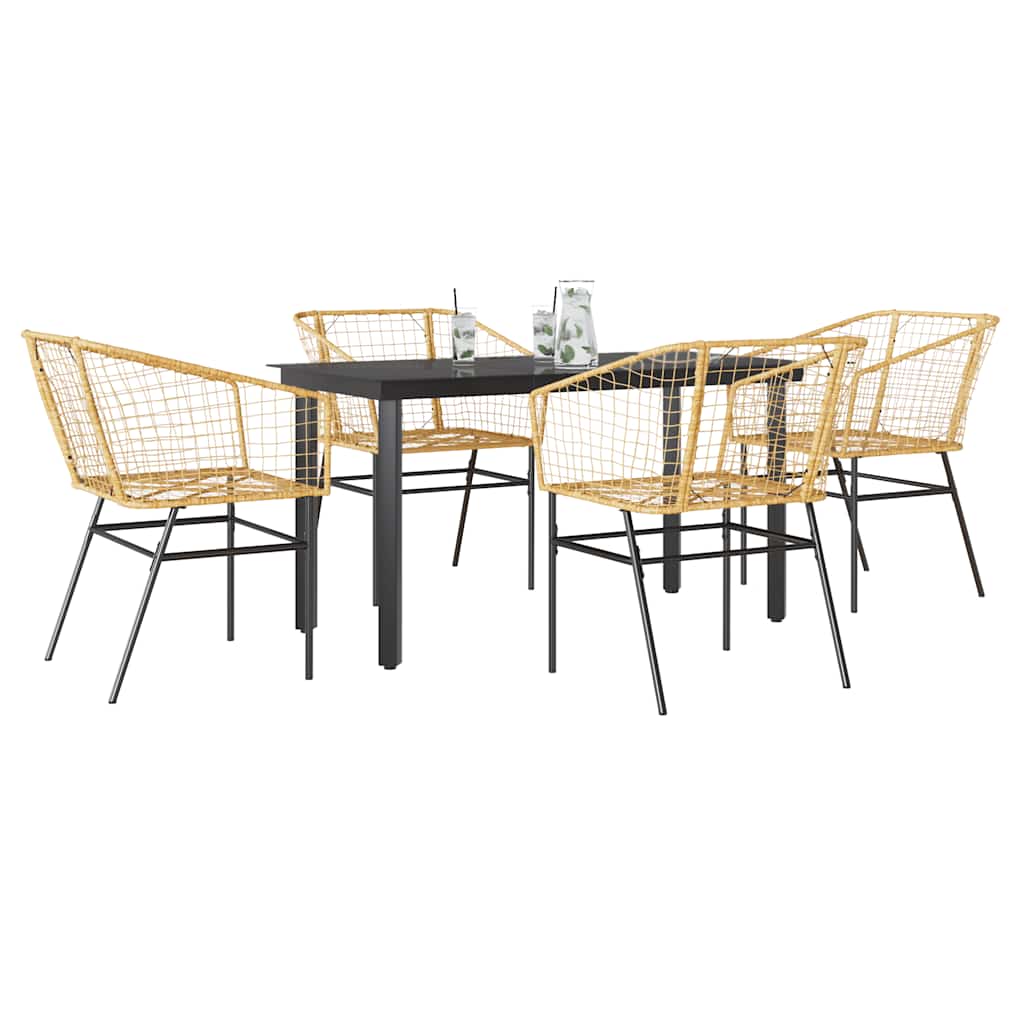 Set da Pranzo da Giardino 5pz Polyrattan Vetro