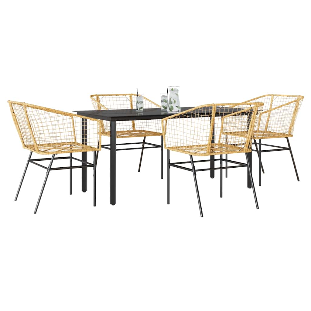 Set da Pranzo da Giardino 5pz Polyrattan Vetro