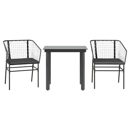 Set da Pranzo da Giardino 3 pz con Cuscini Polyrattan Vetro