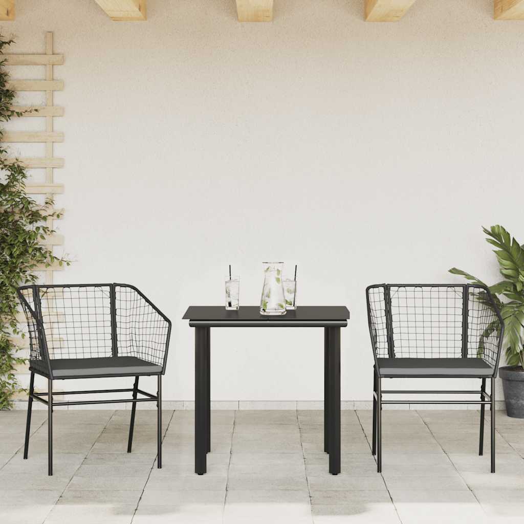 Set da Pranzo da Giardino 3 pz con Cuscini Polyrattan Vetro