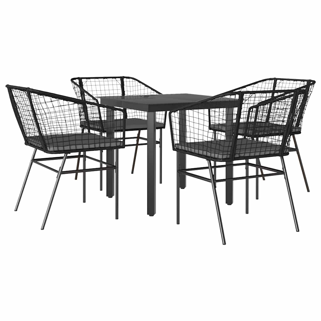 Set da Pranzo da Giardino con Cuscini 5 pz Polyrattan Vetro