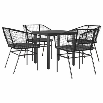 Set da Pranzo da Giardino con Cuscini 5 pz Polyrattan Vetro
