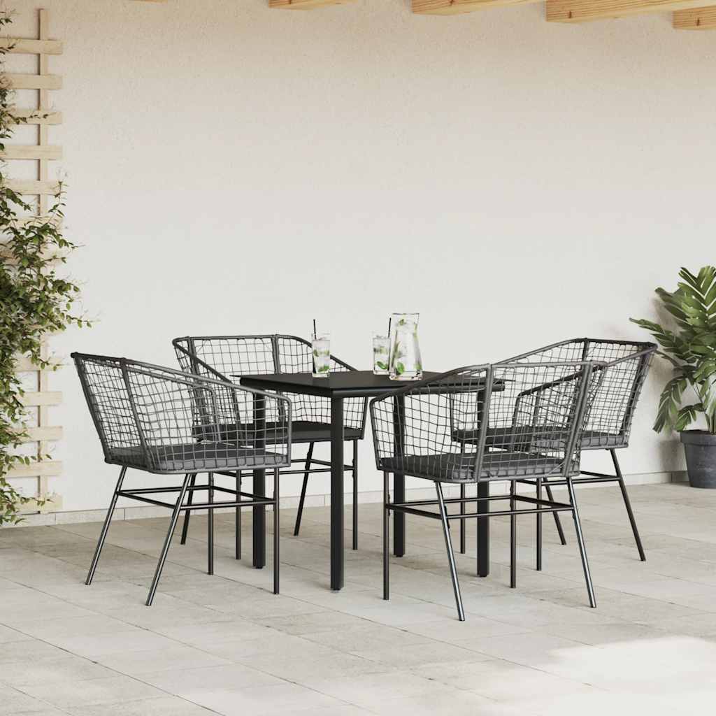 Set da Pranzo da Giardino con Cuscini 5 pz Polyrattan Vetro