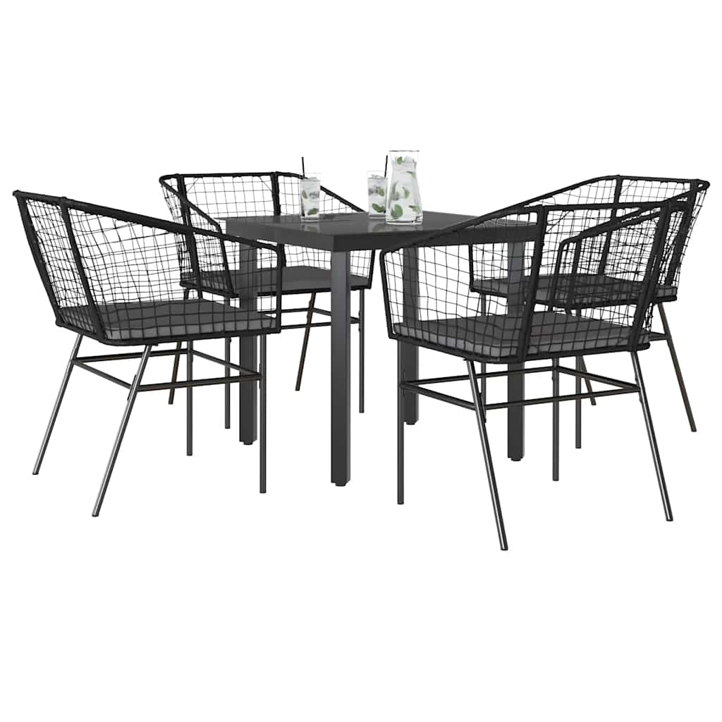Set da Pranzo da Giardino con Cuscini 5 pz Polyrattan Vetro