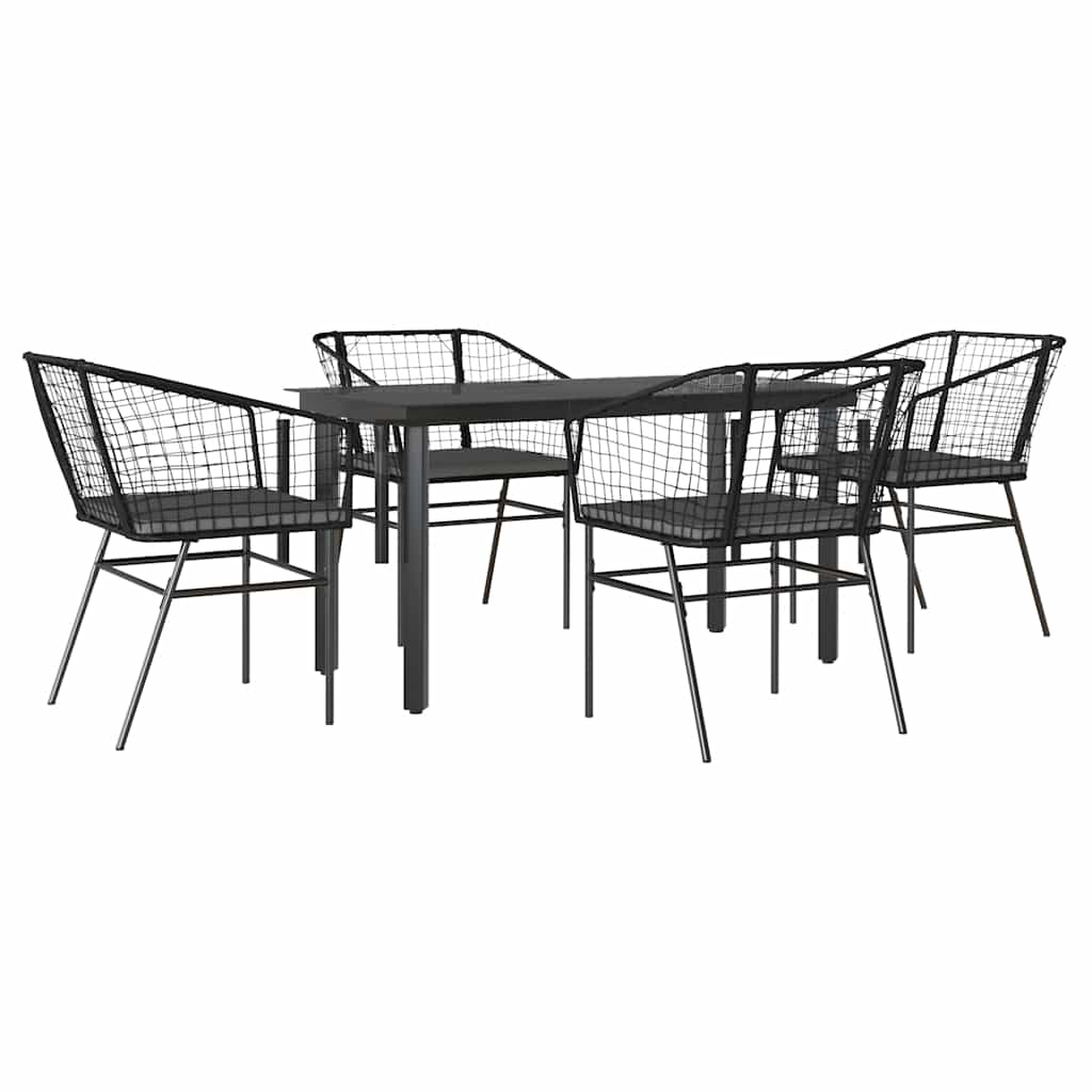 Set da Pranzo da Giardino con Cuscini 5 pz Polyrattan Vetro