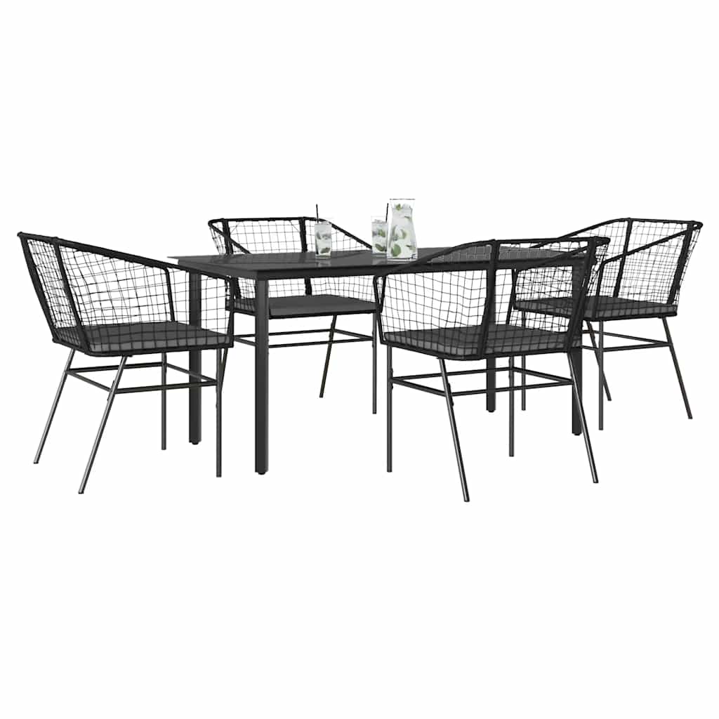Set da Pranzo da Giardino con Cuscini 5 pz Polyrattan Vetro