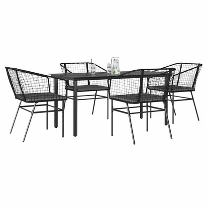 Set da Pranzo da Giardino con Cuscini 5 pz Polyrattan Vetro