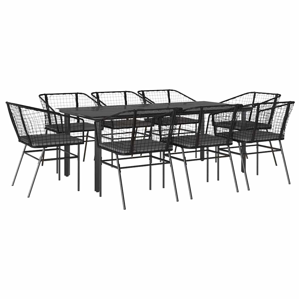 Set da Pranzo da Giardino 9 pz con Cuscini Polyrattan Vetro