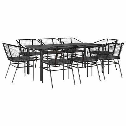 Set da Pranzo da Giardino 9 pz con Cuscini Polyrattan Vetro