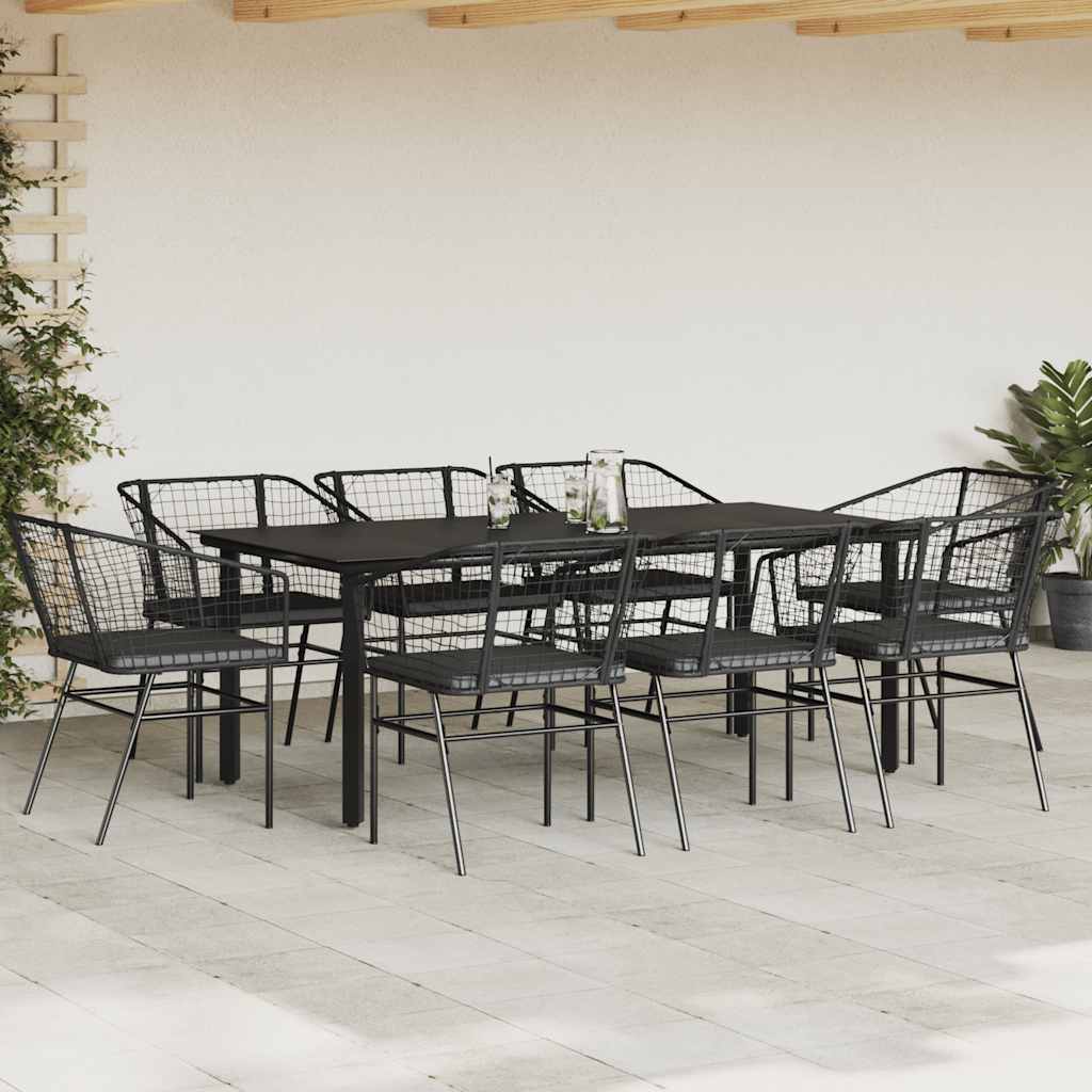 Set da Pranzo da Giardino 9 pz con Cuscini Polyrattan Vetro