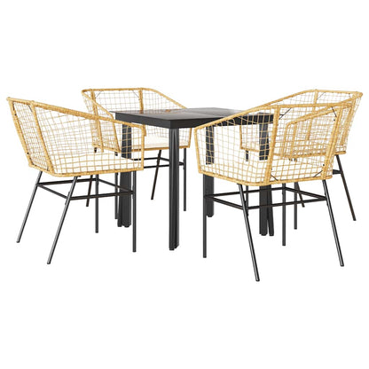 Set da Pranzo da Giardino 5pz con Cuscini Polyrattan Vetro