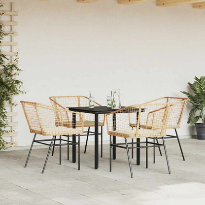Set da Pranzo da Giardino 5pz con Cuscini Polyrattan Vetro