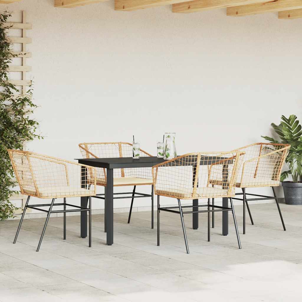 Set da Pranzo da Giardino 5pz con Cuscini Polyrattan Vetro