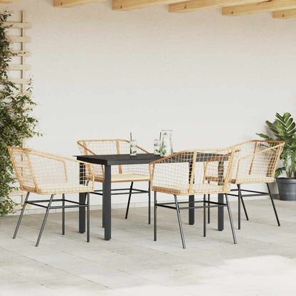 Set da Pranzo da Giardino 5pz con Cuscini Polyrattan Vetro