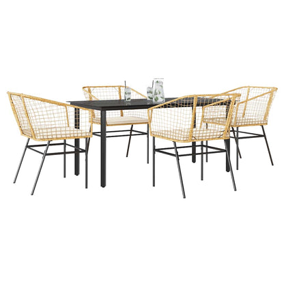 Set da Pranzo da Giardino 5pz con Cuscini Polyrattan Vetro