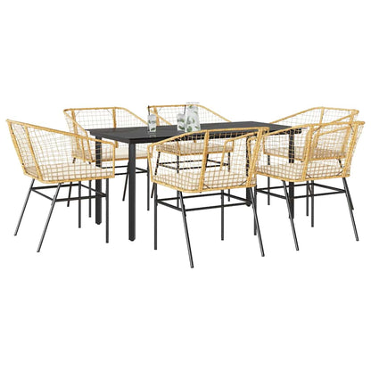 Set Pranzo da Giardino 7pz con Cuscini Marrone Polyrattan Vetro