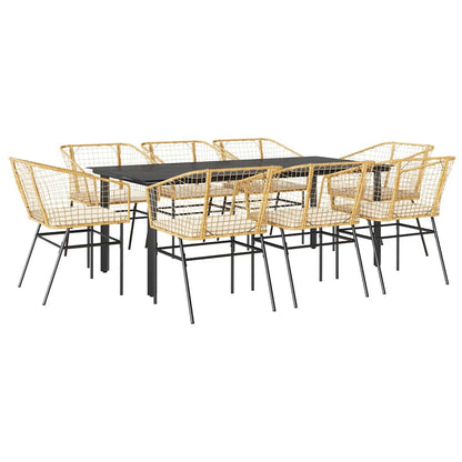 Set da Pranzo da Giardino 9 pz con Cuscini Polyrattan Vetro