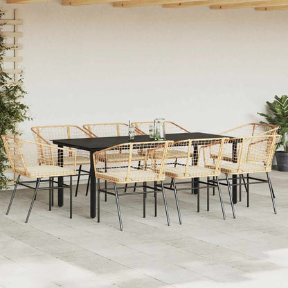 Set da Pranzo da Giardino 9 pz con Cuscini Polyrattan Vetro